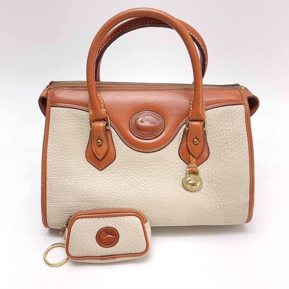 Vintage Dooney & Bourke Cream Beige Purse Handbag Zip Key‎ Fob Caddy Bundle